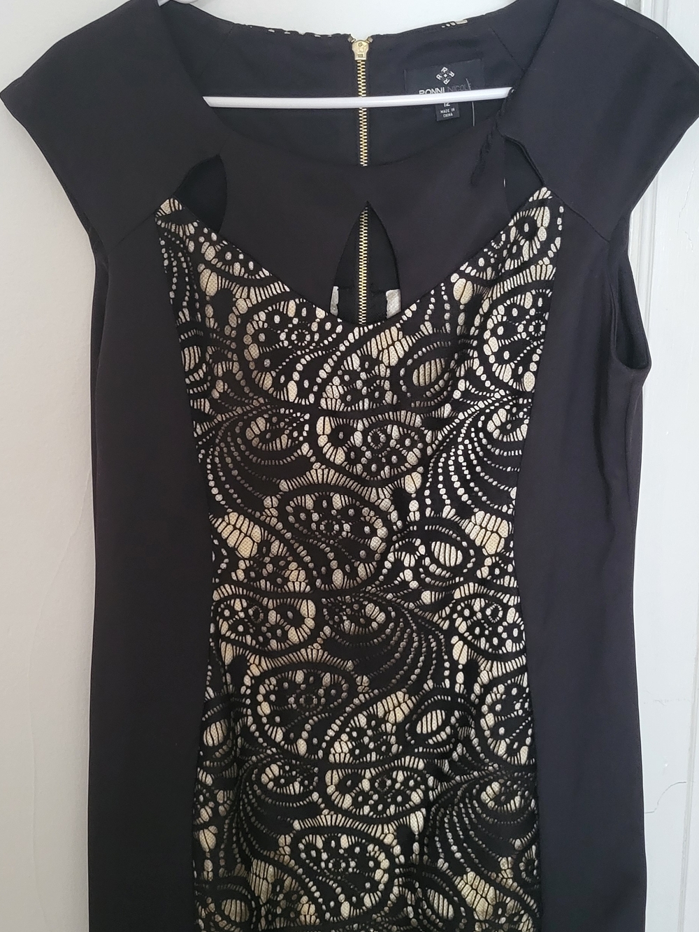 Ronni Nicole Black Midi Dress with Cream Lace Overlay